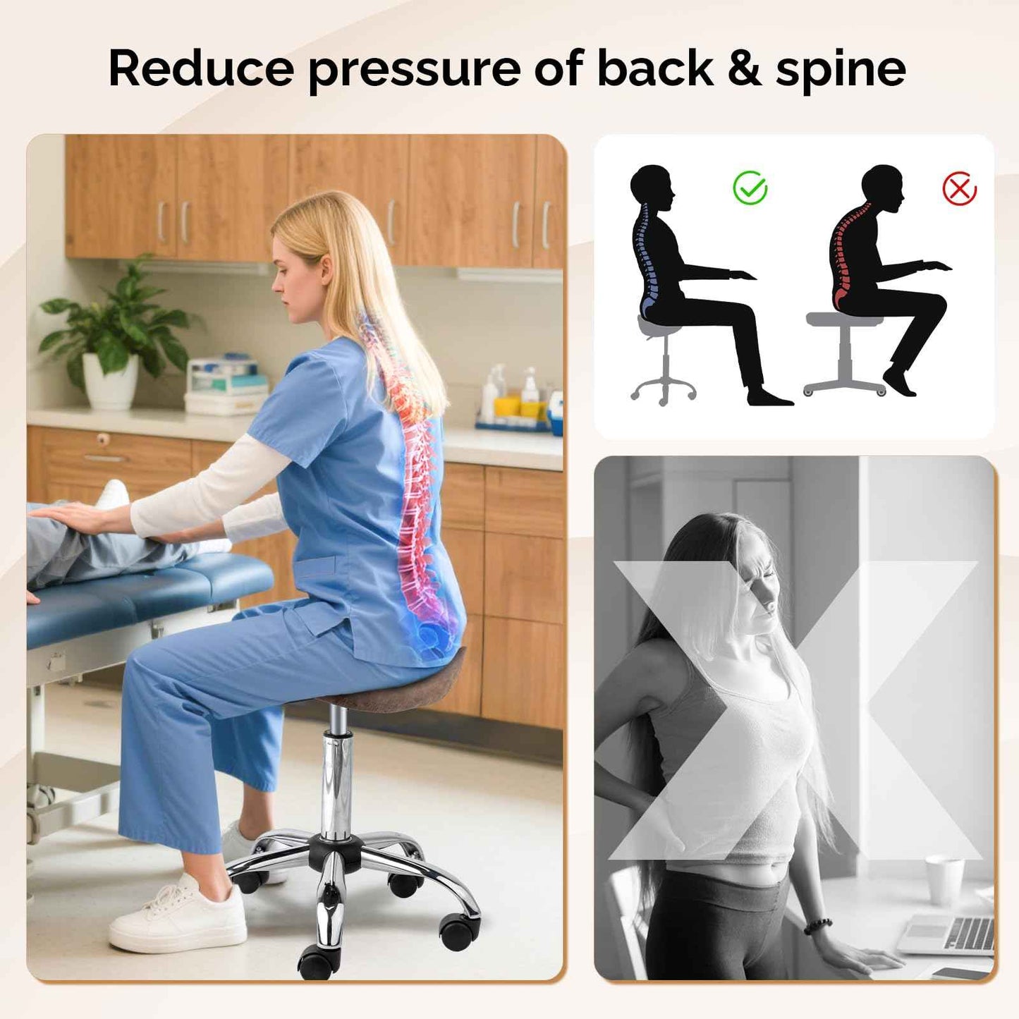 OmySalon Saddle Stool Rolling Chair, Ergonomic Saddle Chair with Swivel Wheels, Adjustable Hydraulic Stylist Cutting Stool for Salon Tattoo Massage Office Medical, Walnut