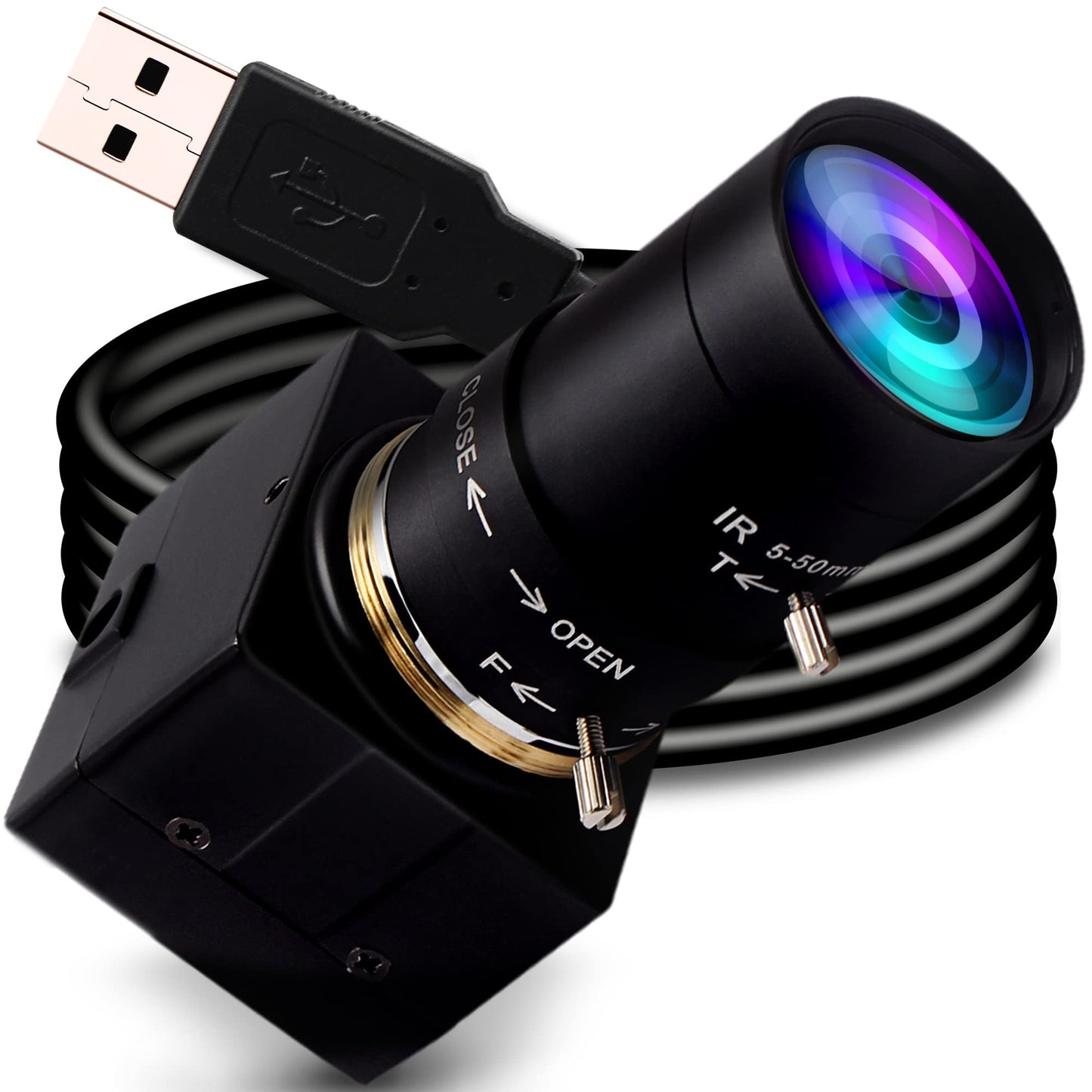1080P USB Webcam with Zoom 5-50mm, Variable Focus, High Speed 100fps, UVC USB2.0 for PC & Industrial Video