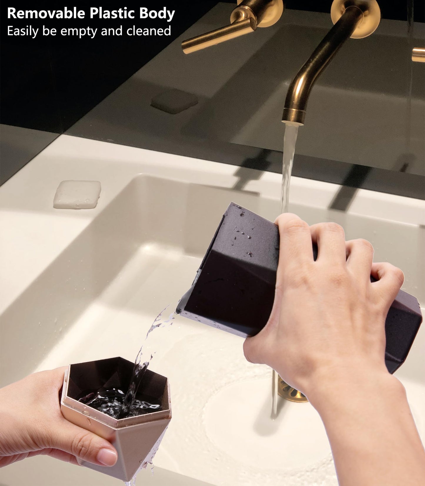 Ginsco Car Trash Can Cup Holder, Mini Car Trash Can with Lid, Car Accessories for Interior, Leakproof Small Trash Cup for Car, Home with Additional 2 ABS Hooks and 90pcs Trash Bags Golden