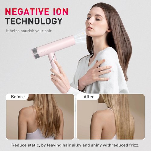 TANSHINE Professional Blow Dryer,Ionic Hair Dryer Foldable 1600W,110000RPM High-Speed Ion Hair Dryer for Fast Drying,Quiet Lightweight Hairdryer with Magnetic Nozzle,Compact Travel Hair Blower,Pink