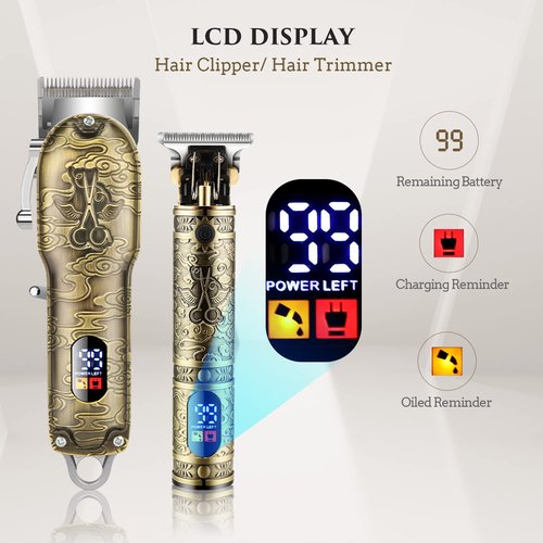 Qhou Hair Clippers for Men, Professional Cordless Hair Clippers/Electric Hair Trimmer Beard Trimmer/Nose Trimmer Set USB Rechargeable Hair Cutting Grooming Kit with LED Display