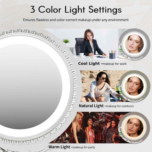 Makeup Mirror with Lights and 1X/7X Magnification - Phoenix Baroque Style Vanity Mirror - Gifts for Women Birthday Gifts for Women Mom Her, Aesthetic Home Decor (Pearl Nickle)