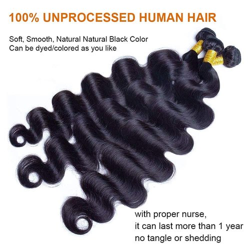 Human Hair Bundles Body Wave Bundles Human Hair 20 22 24 Inch 12A Grade 100% Unprocessed Brazilian Virgin Hair Body Wave 3 Bundles Human Hair Extensions for Black Women Natural Color