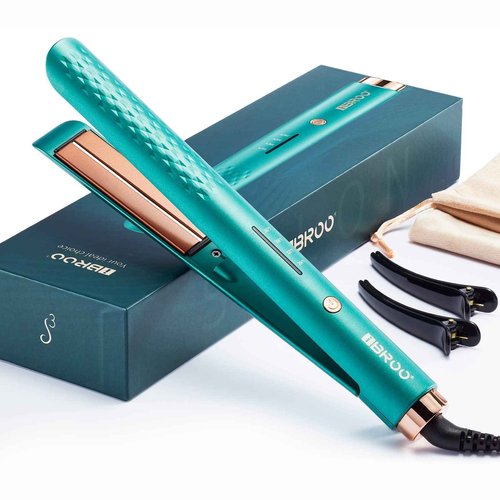 IBROO Infrared Flat Iron Hair Straightener, Ceramic Tourmaline Ionic 1 inch Keratin Coated Irons, 220 Volt Straight Iron for Women, Dual Voltage, Professional Curling Straightening Irons Comb, Green