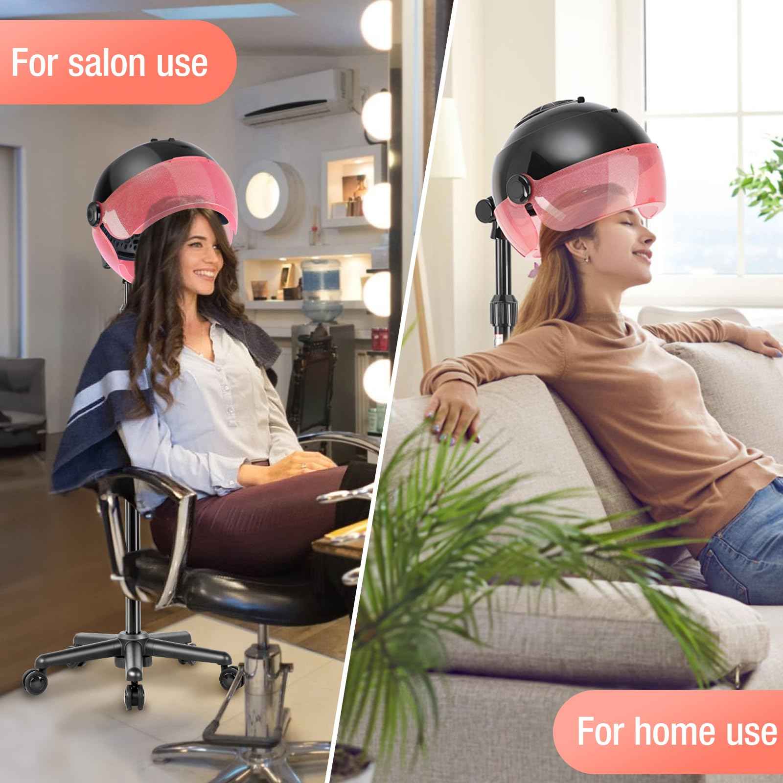 Hooded Hair Dryer, Standing Hair Dryer with 3 Modes and Time Setting, Professional Hooded Dryer with Touch Controls for Home and Salon Use, Pink