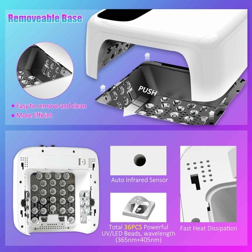 Interchangeable Light Panel & Battery - Cordless Rechargeable 72W UV LED Nail Lamp with Metallic Reflector & Base, Professional Salon-Grade Wireless Gel Nail Dryer Fast Curing Light (White)