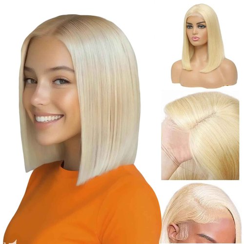 SOOFFSOR 613 Bob Wig Human Hair 12 Inch 250% Density 613 Bob Wig 13x4 HD Transparent Lace Blonde Bob Wig Human Hair Blonde Lace Front Wig for Women Short Glueless Wig