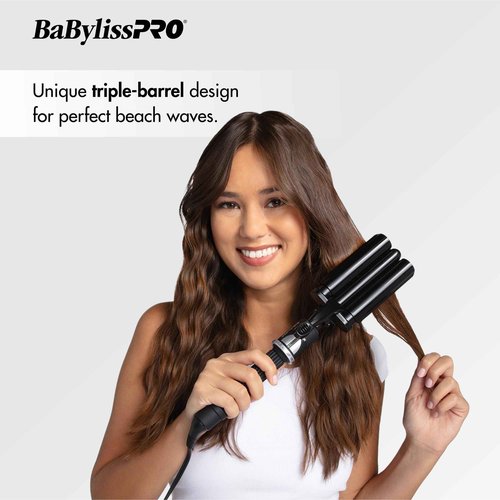BabylissPRO Porcelain Ceramic Triple Barrel Waver, Black
