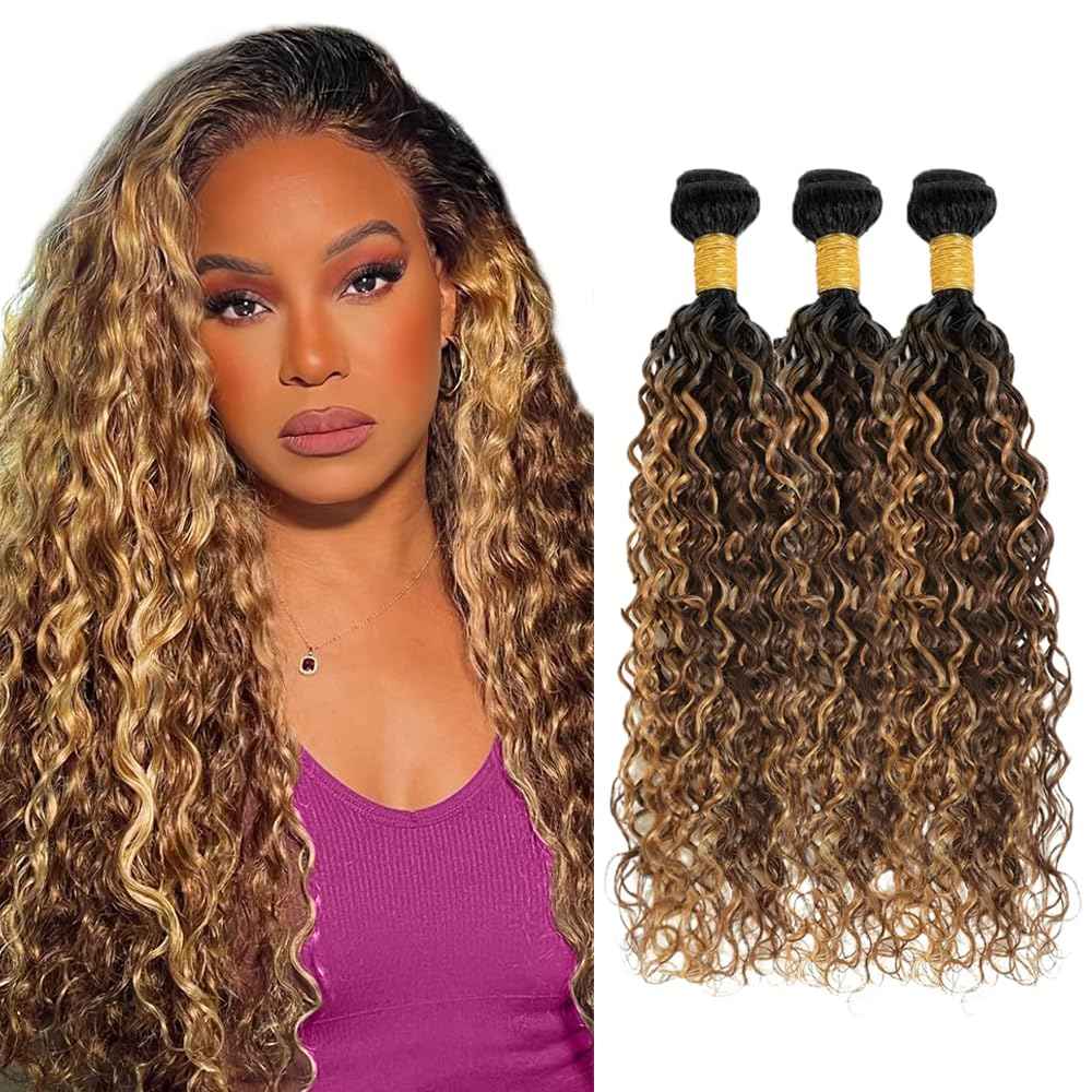 28 30 32 inch P4/27 Human Hair Bundles Ombre Highlight Water Wave Bundles Honey Brown Human Hair Bundle Blonde and Brown Color