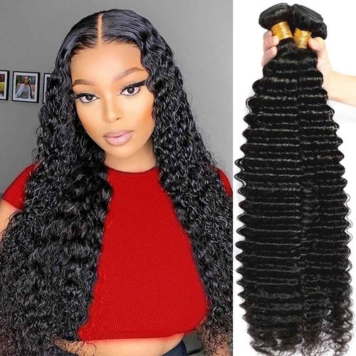 Deep Wave Bundles Human Hair 3 Bundles (20 22 24 inches) 12A Brazilian Virgin Bundles 100% Human Hair Deep Wave Bundles Deep Wavy Raw Hair Natural Black