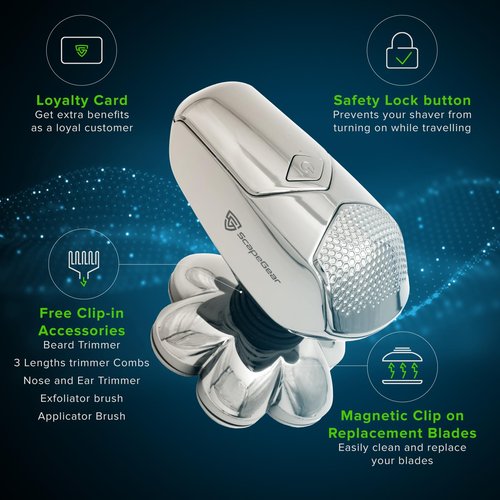 ScapeGear Premium Head Shavers for Bald Men Kit with Free Travel Case, Wet and Dry Shave No Mess Electric Razor for Men with PalmFlex 7D Smooth Electric Shavers