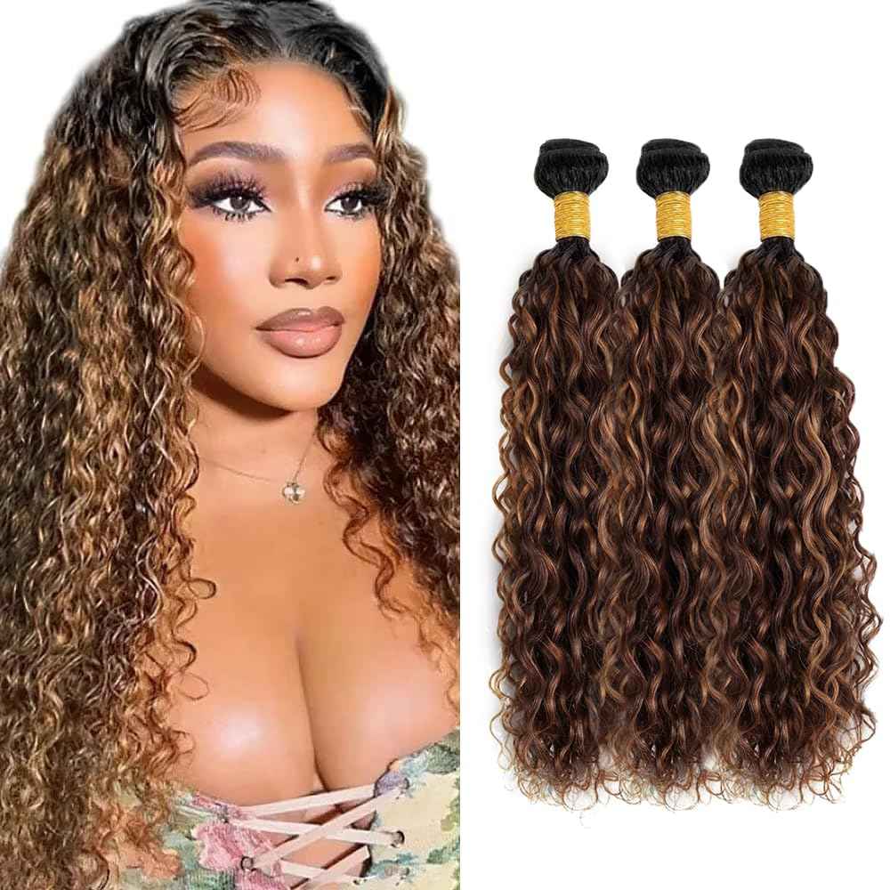 28 30 32 inch Dark Brown Bundles Human Hair #4 Water Wave Bundles Ombre Wet and Wavy Bundle Highlight Human Hair Bundle