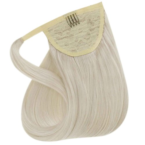 Easyouth Ponytail Hair Extensions Blonde Wrap Around Ponytail Extension White Blonde 18 Inch Hair Extensions Ponytail Easy to Apply and Remove 80g Blonde Ponytail Extension