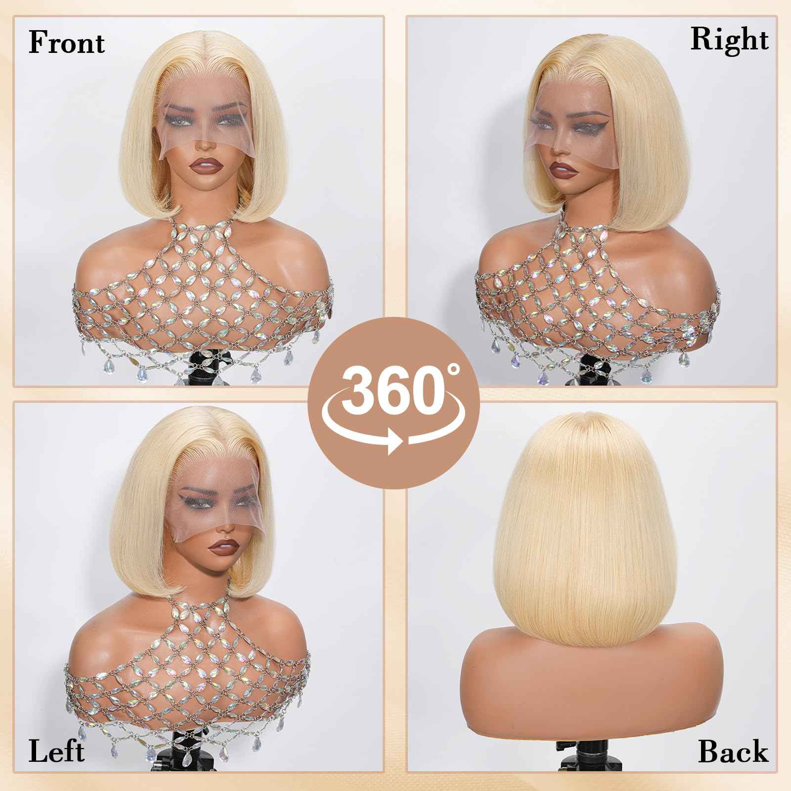 Geomone 16 Inch Blonde Bob Wig Human Hair 180 Density HD Lace Front Wigs Pre Plucked With Baby Hair 613 Bob Wig Human Hair 13x6 Lace Frontal For Women Blonde Wig Suits For Daily Life And Parties