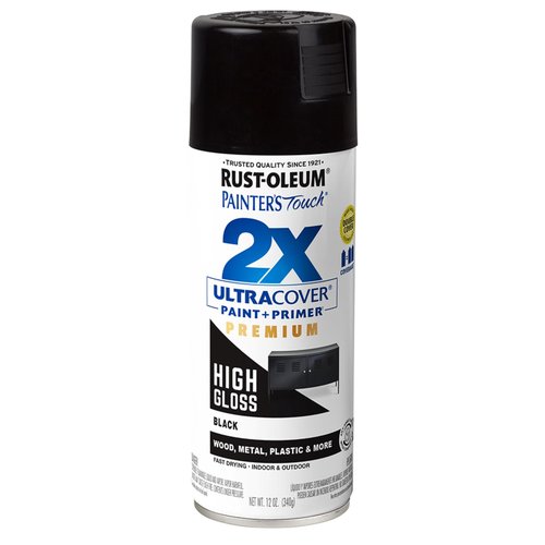Rust-Oleum 331172 Painter's Touch 2X Ultra Cover Spray Paint, 12 oz, High Gloss Black