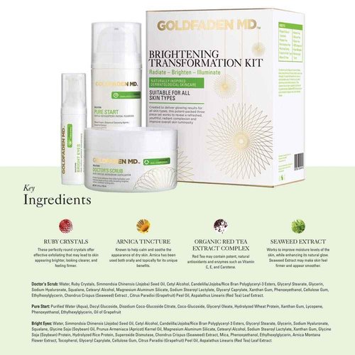 GOLDFADEN MD Brightening Transformation Kit | Advanced Skin Care Regime For Face | Includes Doctors Scrub Microdermabrasion Exfoliator, Pure Start Cleanser & Bright Eyes Eye Cream | 3 Pc Set