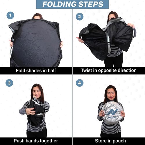Autovir Foldable Windshield Sun Shade for Car – 240T Reflective UV and Heat Shield with Storage Bag | Keeps Interior Cool | Universal Fit for Sedans, SUVs, and Trucks – Medium (64" x 32")