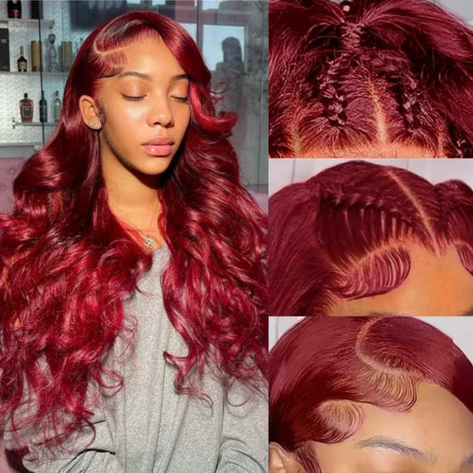 22 Inch 99J Burgundy Lace Front Wigs Human Hair 13x4 200% Density Body Wave Lace Front Wigs Human Hair Pre Plucked 99j Burgundy Red Wine Glueless Human Hair Wigs for Women