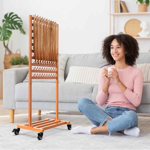 foriy Braiding Hair Rack 300 Pegs Metal Hair Extension Holder 2-Sided Adjustable Hair Braid Tools Hair Separator Stand with Wheels Tangerine Yellow Standing Braid Rack for Hair Stylist