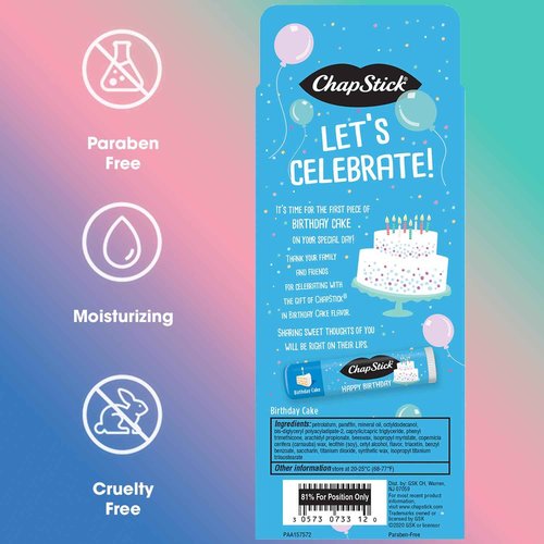 ChapStick Party Favors, Happy Birthday Cake Lip Balm Packs (30 Sticks) – Sweet, Creamy Vanilla Flavor, Fun Gifts for Teens & Adults, 0.15 Oz Ea