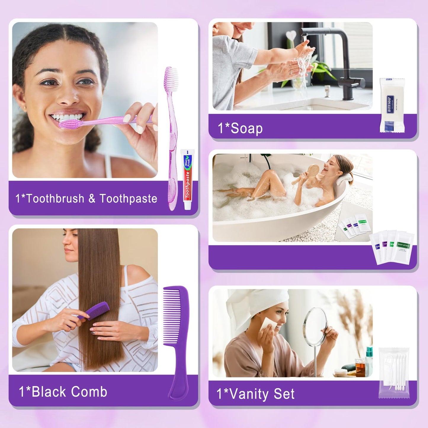 HQSLsund 50 Kits Travel Toiletry Kit Bulk, Personal Hygiene Kit, Disposable Hygiene Kit Homeless Care Supplies Charity Kit For Home, Hotel, Camping, Travel