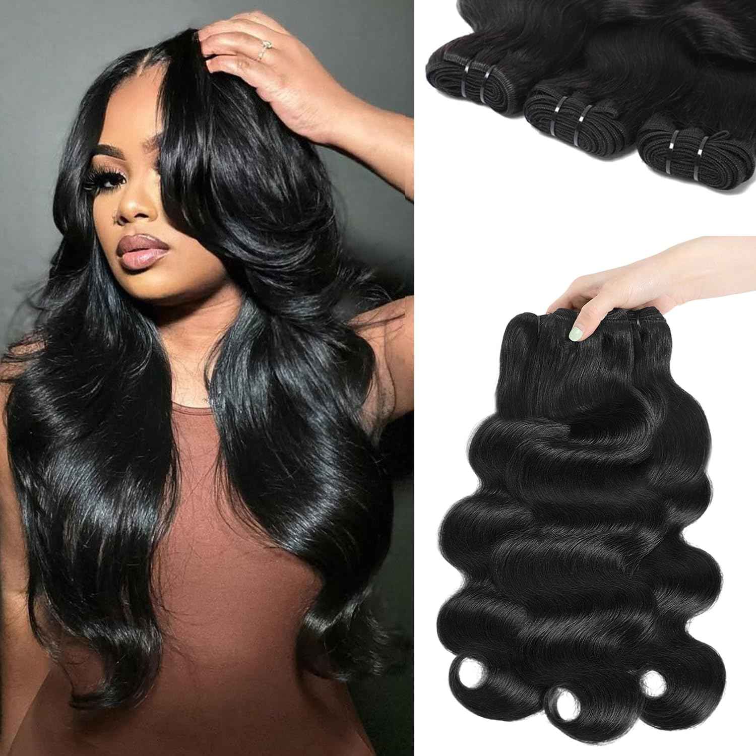 12A Human Hair Bundles Body Wave 12 14 16 Inch 100% Unprocessed Brazilian Virgin Double Weft Weave Body Wave Bundles Human Hair Natural Black Color