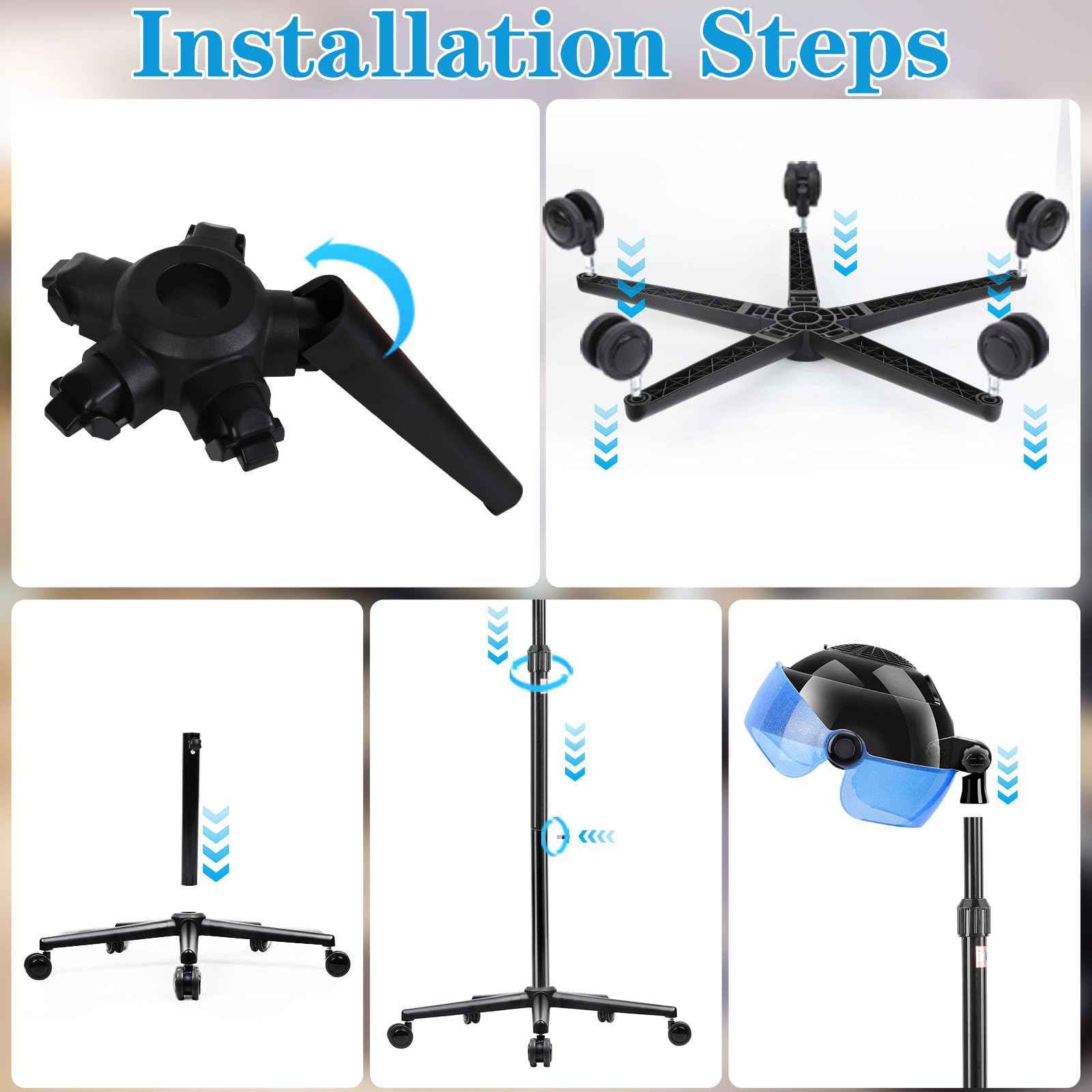 Hooded Hair Dryer, 1500W Standing Hair Dryer with Time Settings, Touch Controls and 3 Temperature Modes, Height Adjustable Ionic Hooded Dryer, Professional Hooded Dryer for Home or Salon Use