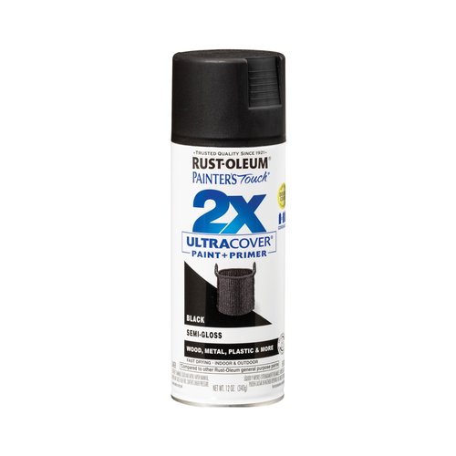 Rust-Oleum 334097 Painter's Touch 2X Ultra Cover Spray Paint, 12 oz, Semi-Gloss Black