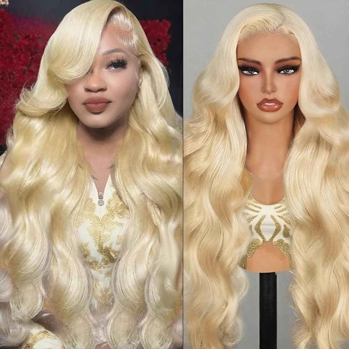 BUGUQI 613 Blonde Body Wave Lace Front Wigs Human Hair 13X4 Lace Front Wigs Human Hair 200 Density 613 HD Lace Frontal Wigs Pre Plucked For Women 28 Inch