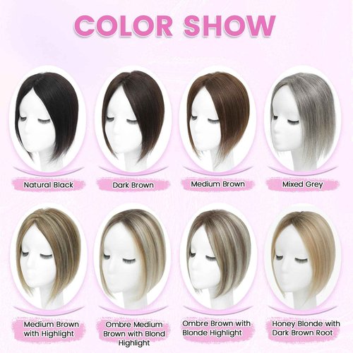 YAMI Hair Toppers for Women Fluffy Human Hair Topper 10inch Handmade Swiss Base Hairpieces 360° Cover Hairloss (Medium Brown with Highlight)