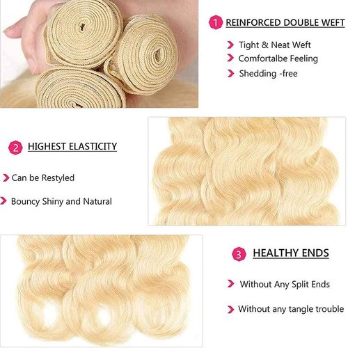 Habiliana Bundles Human Hair 20 22 24 Inch Body Wave Blonde 613 Human Hair Bundles 11A Unprocessed Brazilian Virgin Quick Weave Hair Extensions for Black Women