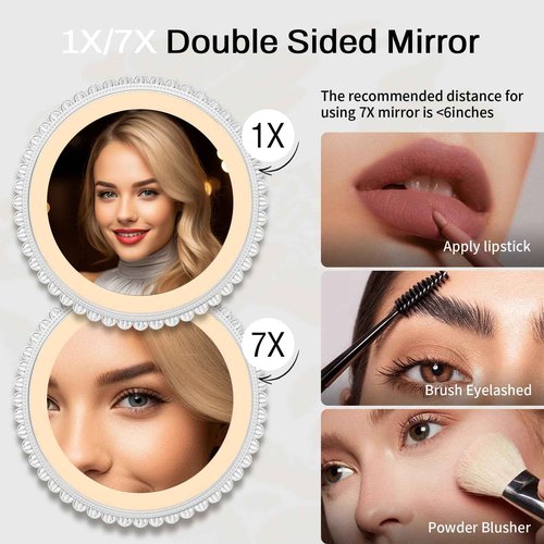 Makeup Mirror with Lights and 1X/7X Magnification - Phoenix Baroque Style Vanity Mirror - Gifts for Women Birthday Gifts for Women Mom Her, Aesthetic Home Decor (Pearl Nickle)
