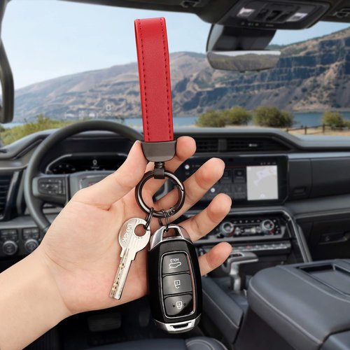 Turcee Leather Car Keychain, Creative Personality Leather Key Fob, Universal Key Fob Keychain for Men and Women (Red)