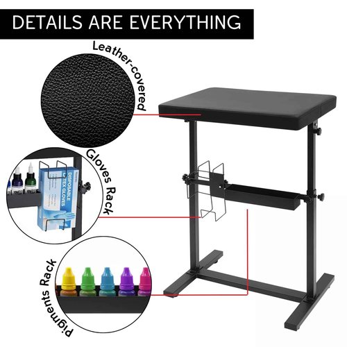 SOFITA Tattoo Arm Rest Stand + [100 Disposable Arm Rest Covers]. Ultimate Tattoo Equipment. Adjustable Height and Tilt. High Density Leather Pad. Tattoo Kit (XLarge+Rack)