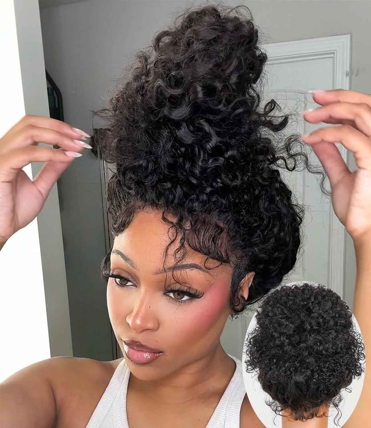 360 Lace Front Wigs Human Hair Pre Plucked With Drawstring 360 Deep Wave Glueless Full Lace Human Hair Wigs Wet And Wavy Invisible Strap Full Lace Wigs For Black Women（Black, 18 Inch）