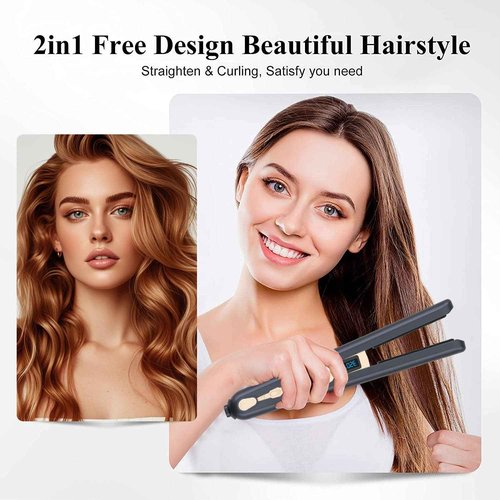 WISDAS Wireless Hair Straightener and Curling Irons Ceramic Plate Diamond Grade Negative ions Flat Iron Hair Straightener Reduces frizz Smoother More Shiny(Blue)