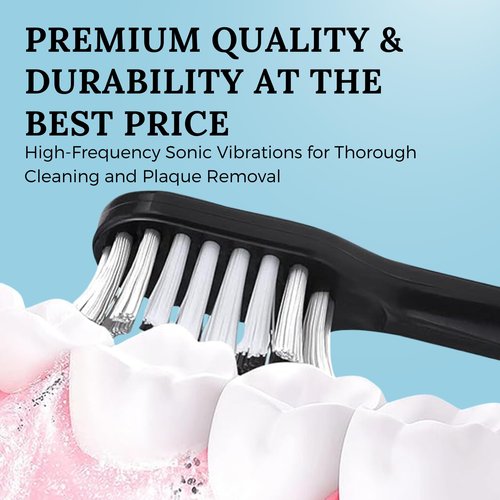 dosmetics Electric Toothbrush for Adults, Sonic Toothbrush with Replaceable Heads and 15 Brushing Modes, Rechargeable Waterproof Toothbrushes for Plaque Removal with Charging Base and Travel Cap