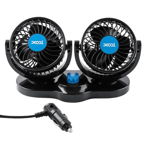 XOOL Car Fan 12V Portable Auto Cooling Fan, Dual Head Electric Car Fans Cigarette Lighter 360 Degree Rotatable Vehicle Fans for Truck SUV Sedan RV Van Boat Golf Cart