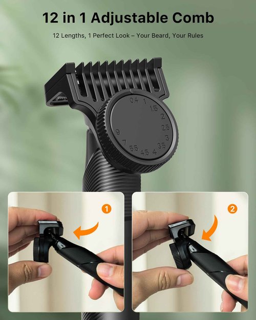 Trimcoo 2025 Upgraded Beard & Nose Hair Trimmer Kit, [All-in-One] 12 in 1 Rotating Comb, Travel Body Hair Electric Shaver for Men, USB-C Fast Charging, Painless Razor Waterproof Wet/Dry, Black(Pack)