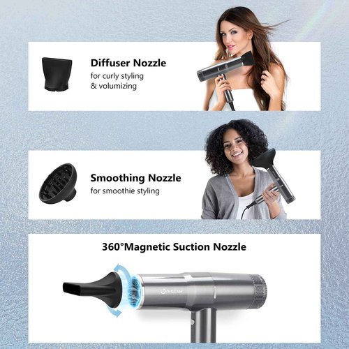 Hair Dryer with Diffuser, IG INGLAM 1875W Professional Ionic Blow Dryer, 110, 000 RPM High-Speed Brushless Motor, Auto-Clean, 3 Heat Settings & 3 Speed & Cool Shot Button Settings for Easy Home/Travel