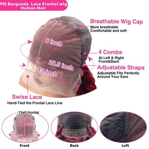 Burgundy Wig Human Hair 99j Burgundy 13x6 HD Transparent Deep Wave Lace Front Wigs Human Hair 180 Density Pre Plucked Brazilian Virgin Red Wig Human Hair For Black Women (99j Burgundy, 20 Inch)