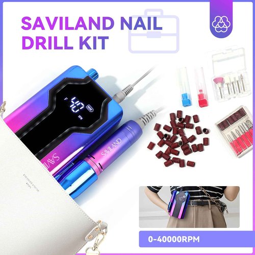 SAVILAND Nail Drill Professional: 40000RPM Nail Drill Machine 2024 Portable Nail File Faster Removal Acrylic Nails & Large Battery Capacity for Nail Art, Pedicure Manicure Home Nail Salon