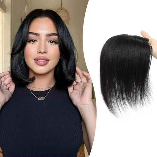 Fine Plus 10Inch Hair Toppers for Women Real Human Hair – Mono Base 3"x5", Natural Black Virgin Quality, for Thinning Crown & Wide Parting, Lightweight & Breathable, Add Volume Can Be Curled