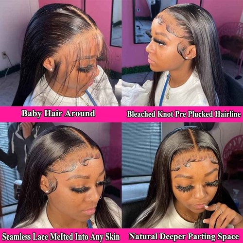 Bestdilin 13x6 Straight Lace Front Wigs Human Hair 28 Inch HD Transparent Lace Frontal Wigs Pre Plucked with Baby Hair 200 Density100% Human Hair for Black Women Natural Color