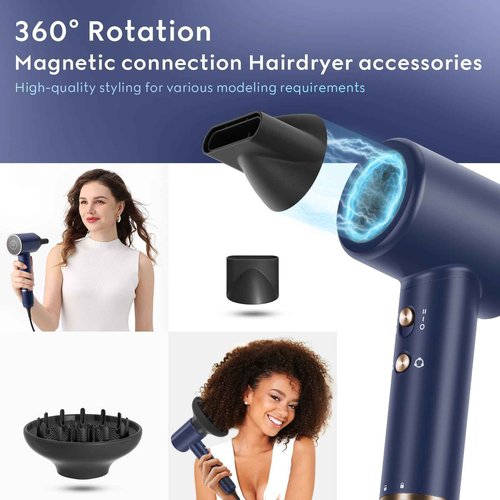 Hair Dryer, 110, 000 RPM Air-Sonic Blow Dryer with High-Speed Brushless Motor, Cool Care Dry Display & 200 Million Negative Ionic, PARWIN PRO BEAUTY 1875W Hairdryer for Home Travel,Prussian Blue