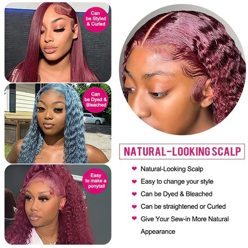 Larhali 99J HD Lace Front Wigs Human Hair Pre Plucked 180% Density Burgundy 13x6 Deep Wave Frontal Wigs Natural Hairline Human Hair Wigs for Black Women(18 Inch)