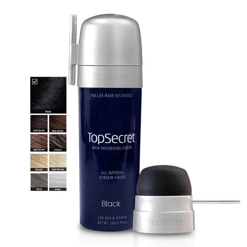 Top Secret Hair Thickening Building Fibers Applicator Included - Undetectable & Natural Hair Filler - for Men & Women - Instantly Fill In Fine Thinning Hair - Weather & Sweat Resistant (Black, Large)