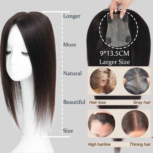 RMYHIG Hair Toppers for Women Real Human Hair, 360° 3D Human with Thinning Upgrade Middle Part Clip in Bangs Topper Hair Pieces for Women Daily (Mocha Brown, 14 Inch-3D-Side)