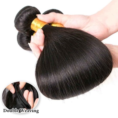 Straight Bundles Human Hair 18 20 22 24 Inch 100% Unprocessed Brazilian Virgin Hair 4 Bundles Human Hair Trippy Hair Weave Bundle Extension for Black Women Natural Color