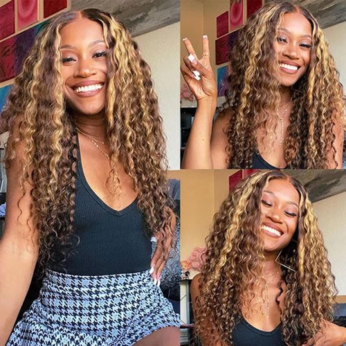 P427 Human Hair Bundles Ombre Highlight Bundle Water Wave Human Hair 3 Bundles 20 22 24 inch #27 and #4 Wet and Wavy Bundle